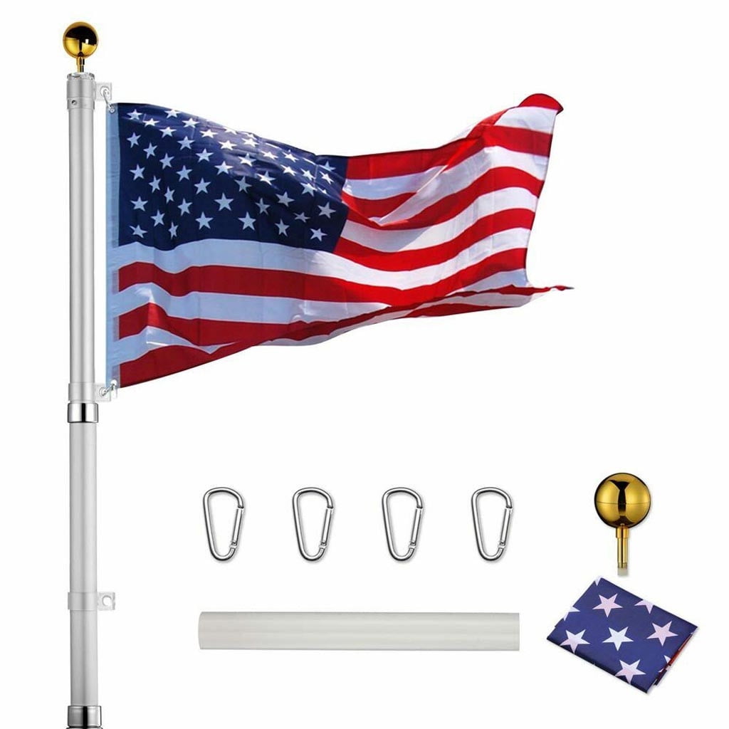 HOME RIGHT Flag Pole Kit Without Bracket No Bracket 7 FT US Stainless Steel Tangle Free Rustproof Windproof Adjustable Flag Pole Kit Apply to Garden Outdoor Roof 