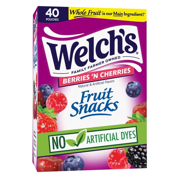 Welch's Fruit Snacks Gluten-Free Berries 'N Cherries Soft Fruit Snacks, .8 oz, 40 Count