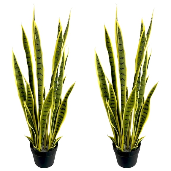 3FT Artificial Snake Plant, 2 PCS Faux Sansevieria with 24 Adjustable Leaves, Yellow Fake Tiger Plant for Indoor Outdoor Home Decor