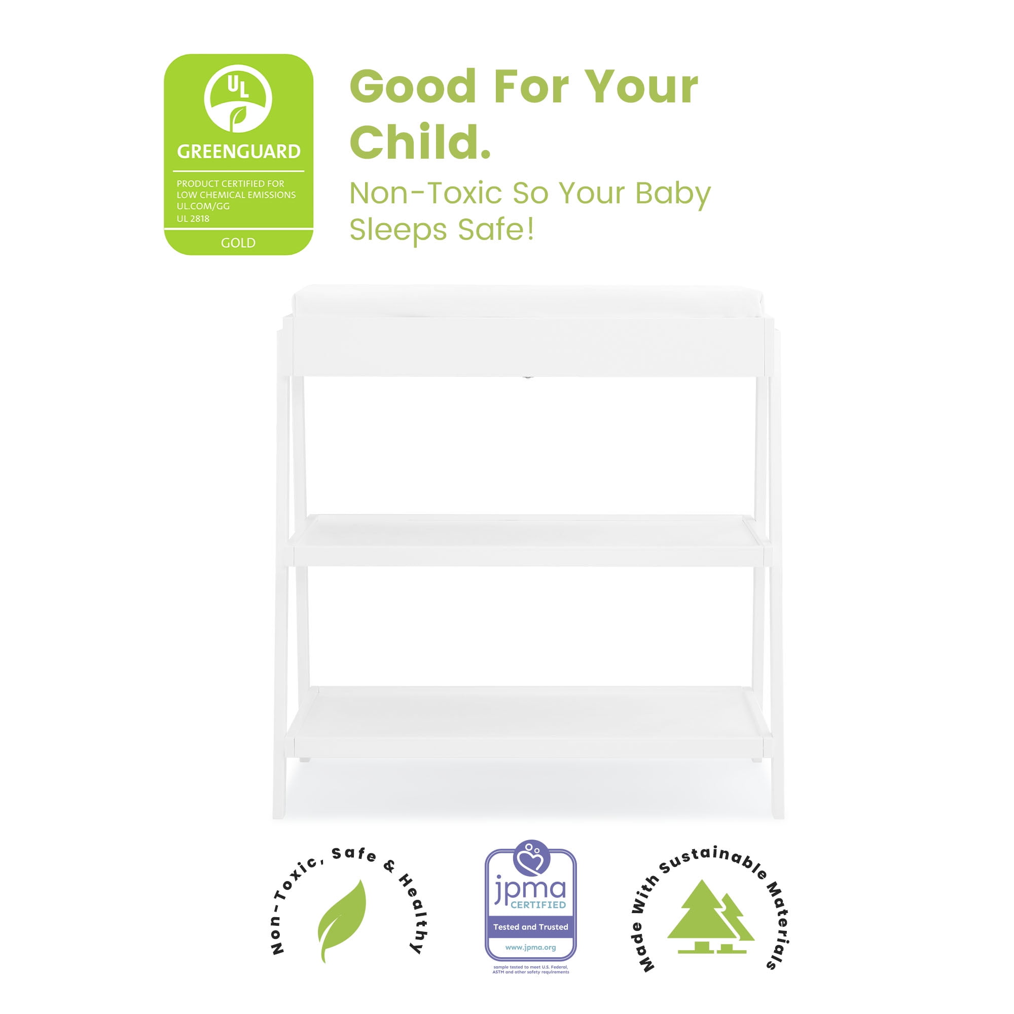 Delta Children Scout Changing Table - Greenguard Gold Certified, Bianca White