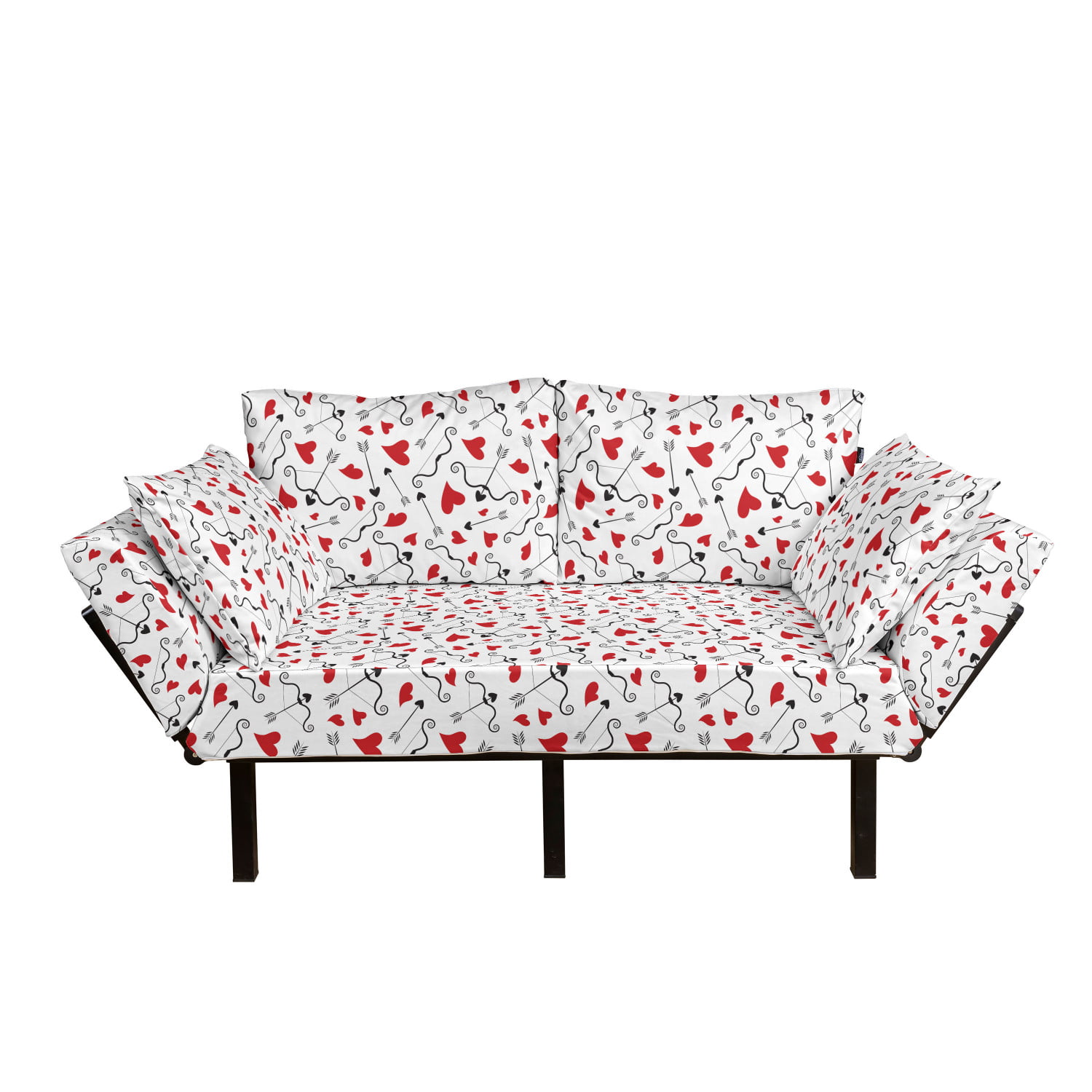 Loveseat Daybed with Metal Frame Upholstered Sofa for Living Dorm Ambesonne I Love You Futon Couch Red Black White Hand Writing with Infinity Romantic Red Hearts Valentines Day Theme 