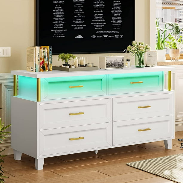 6 Drawer Dresser with Led Light,Dresser for Bedroom, Dressers & Chests