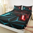 thumbnail image 4 of Feelyou Cartoon Game Console Twin Sheet Sets for Kids, Neon Glowing Honeycomb Twin Fitted Sheet, Cyan Red Gaming Gamer Flat Sheet, Lightweight Room Decor, 3pcs, 4 of 8