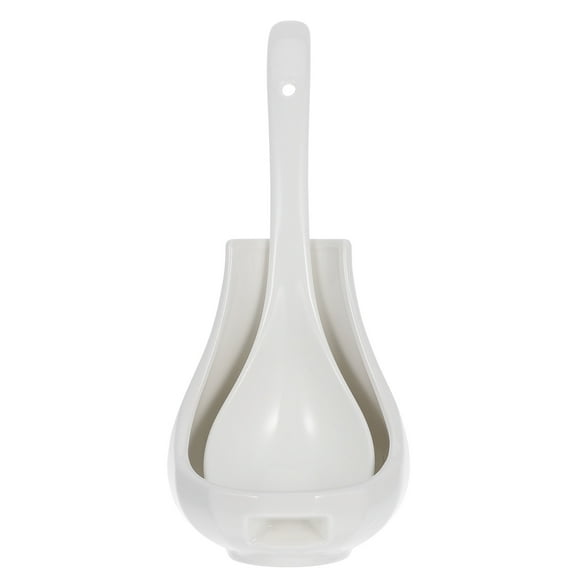 Miangastore 1 Set Ceramic Large Soup Spoon Ceramic Rice Spoon Porridge Spoon With Spoon Rest