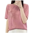 thumbnail image 3 of KIHOUT New Summer Fashion Top for Women 2025, Ladies Casual Solid Color Knit Half Sleeve Round-Neck Blouses Shirt Purple XL, 3 of 4