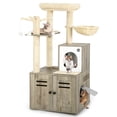 thumbnail image 4 of Cat Tree with Litter Box Enclosure, Wooden Cat Tower Furniture for Large Cats, 20 lbs Heavy Duty, 2-in-1 Modern Condo House with Scratching Posts, Bed, Caves and Washable Cushions Gray, 4 of 7