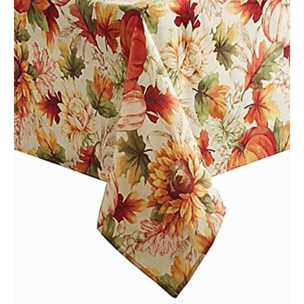 Autumn Sunflower Tablecloth, Harvest Print Fabric Table Cloth 60x144 Ob