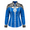 thumbnail image 5 of Women Blue Western Button Down Blouse with Ornate Embroidery and Contrast Trim Long Sleeve Cowboy Shirt, 5 of 5