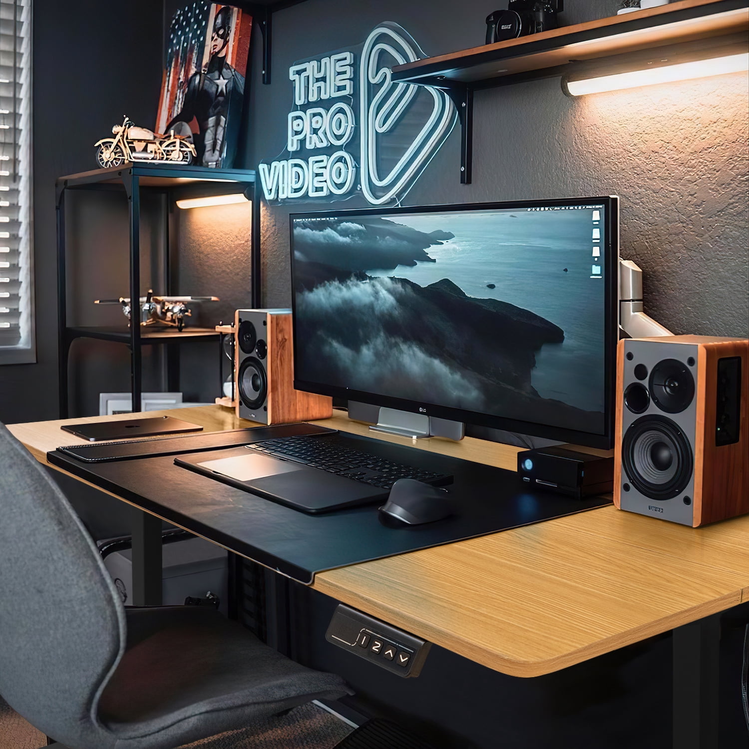 Homall 55" × 24" Electric Height Adjustable Standing Desk Home Office Computer Desk Memory Preset with T-Shaped Metal Bracket, Black&Wood