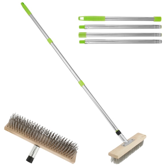AEVXKHI 60 inch Stainless Steel Deck Scrub Brush with Long Handle, Heavy Duty Floor Scrubber Wire Brush, Moss Remover Wire Cleaning Brushes for Rough Surface, Concrete Floor, Patio, Garden, Garage