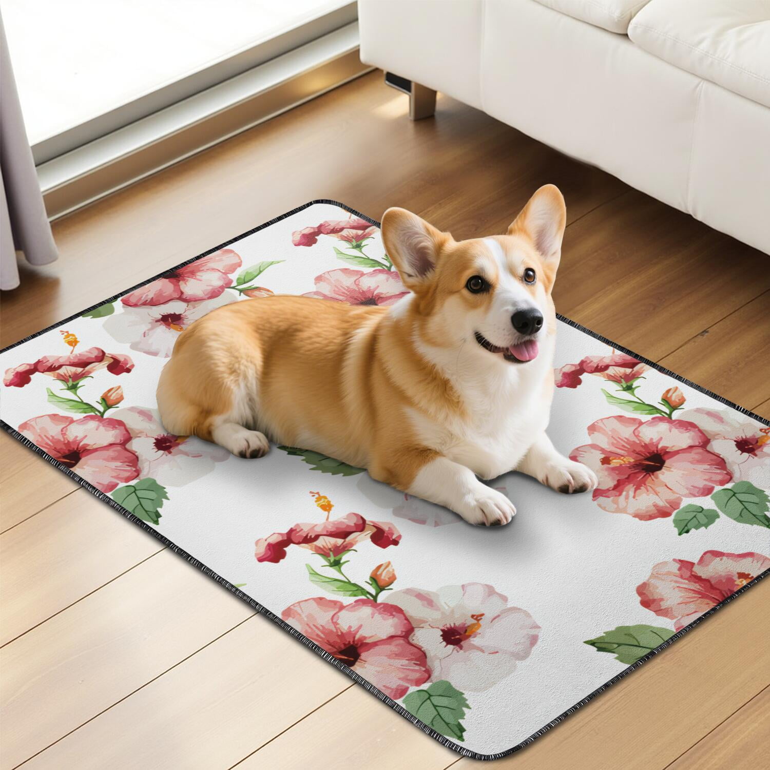 Dog Training Mat Reusable Tropical Plants, Washable Non-Slip Pee Pad for Crate and Hard Surface Floor Protection (Hawaiian plant patterns, 24" x35")
