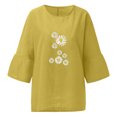 thumbnail image 3 of Hauts d'Été pour Femmes 2023 Mode Femmes Été Imprimé Trois Quarts Manches Courtes Col Rond Régulier T-Shirt Bohème Grande Taille pour Femmes, 3 of 4