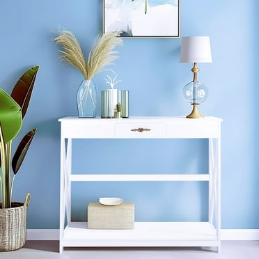 Ktaxon Console Table Sofa Table with Drawer and Shelf Slim Entryway Table with Storage for Hallway, Living Room, Foyer, White