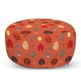 thumbnail image 1 of Cartoon Pouf Cover with Zipper, Bear Holding Umbrella in a Rainy Autumn Forest Fall Trees Doodle, Soft Decorative Fabric Unstuffed Case, 30" W X 17.3" L, Burnt Sienna and Multicolor, by Ambesonne, 1 of 5