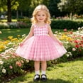 thumbnail image 2 of VNKIDY Girls Kids Spaghetti Strap Pink Gingham Dress With Ruffle Trim Tulle Skirt For Toddlers Summer Daily Wear Casual Outings Lovely Dress, 2 of 7