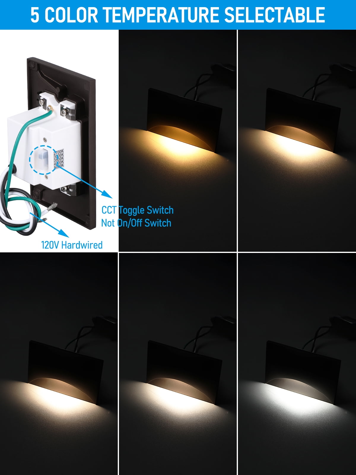 9 Pack 5CCT 120V LED Step Lights, Dimmable Stair Lights IP65 Waterproof, Aluminum Shell, Anti-Glare, CRI90, Oil Rubbed Bronze
