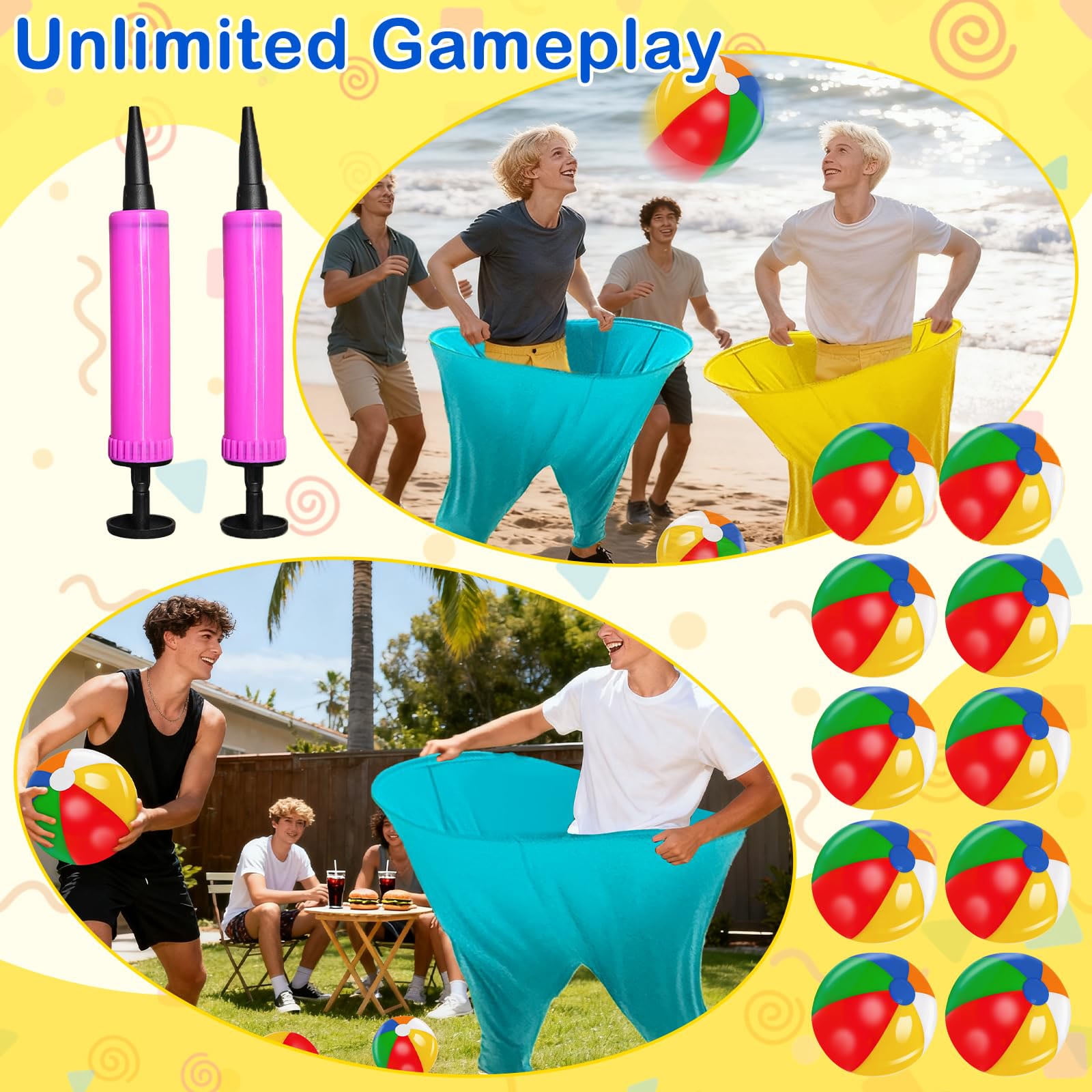 11 PCS Granny Pants Yard Game Set , 2 Oversized Pants with 8 Colorful Bouncy Balls & Air Pump, Outdoor Tossing Games for Family Easter Party, Carnival, Reunion & Backyard Fun