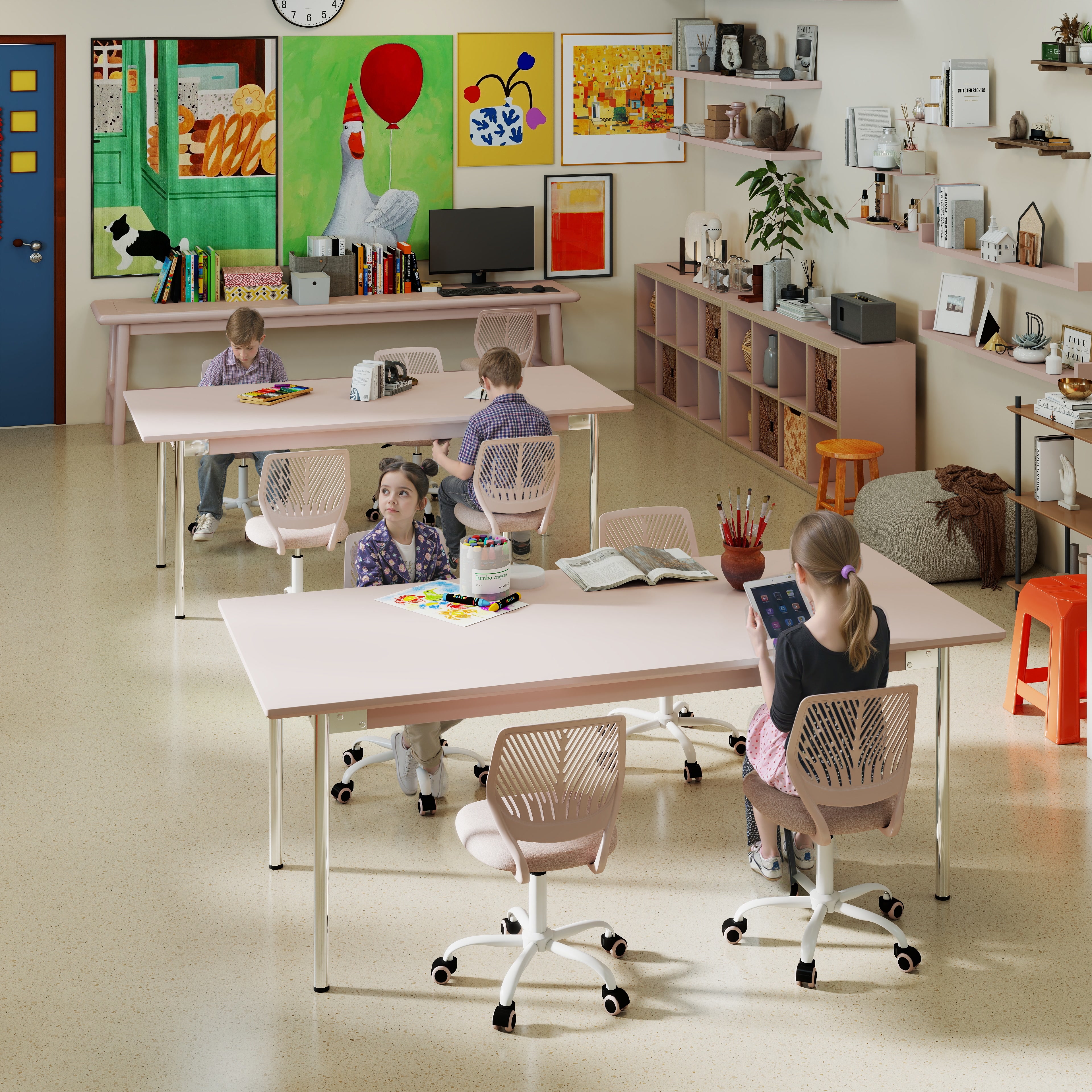 Homy Casa School Student Desk Chair Set of 2, Ergonomic Classroom Task Chairs, Blush Pink