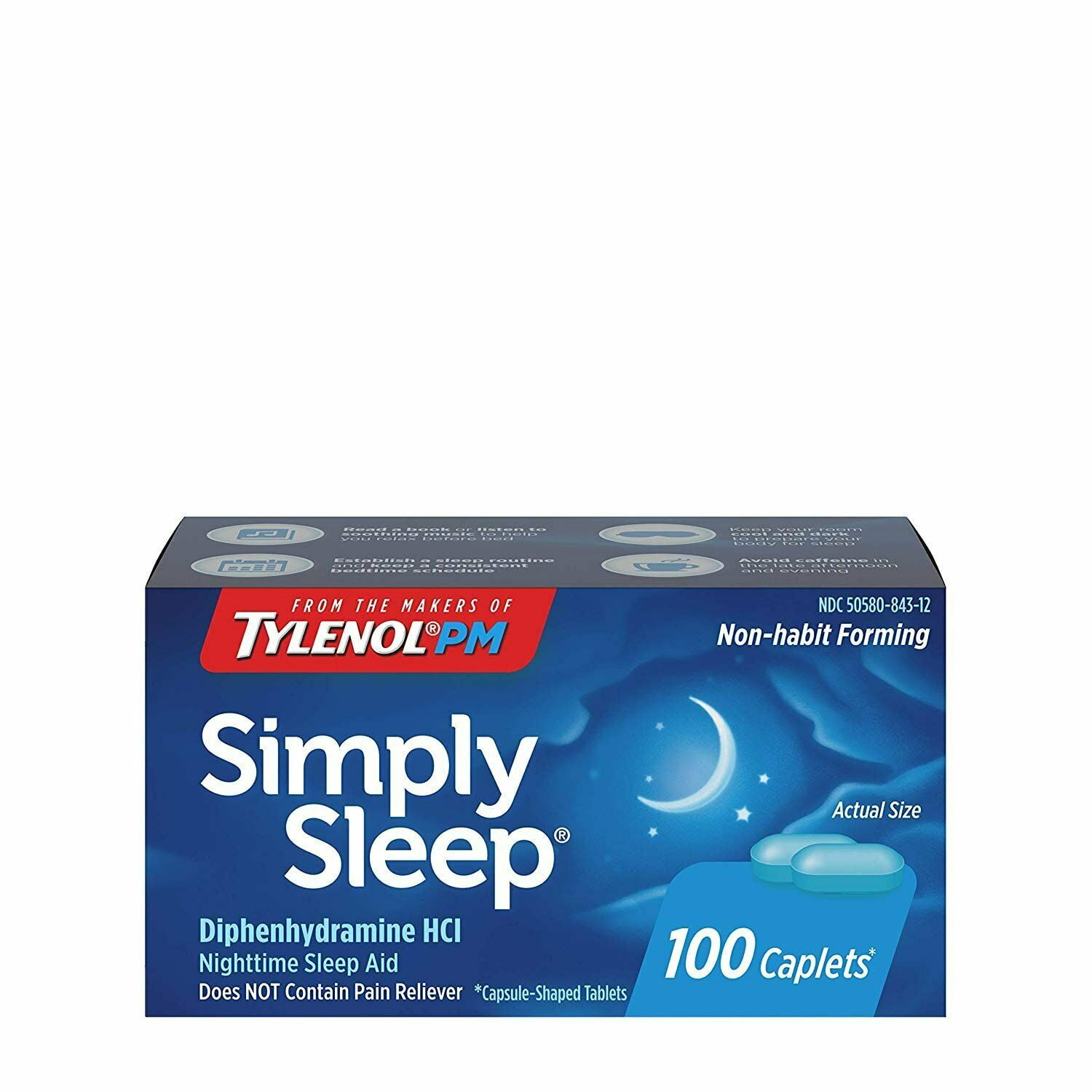 Simply Sleep Non-Habit Nighttime Sleep Aid Diphenhydramine Caplets, 100 Ct, 3-Pack