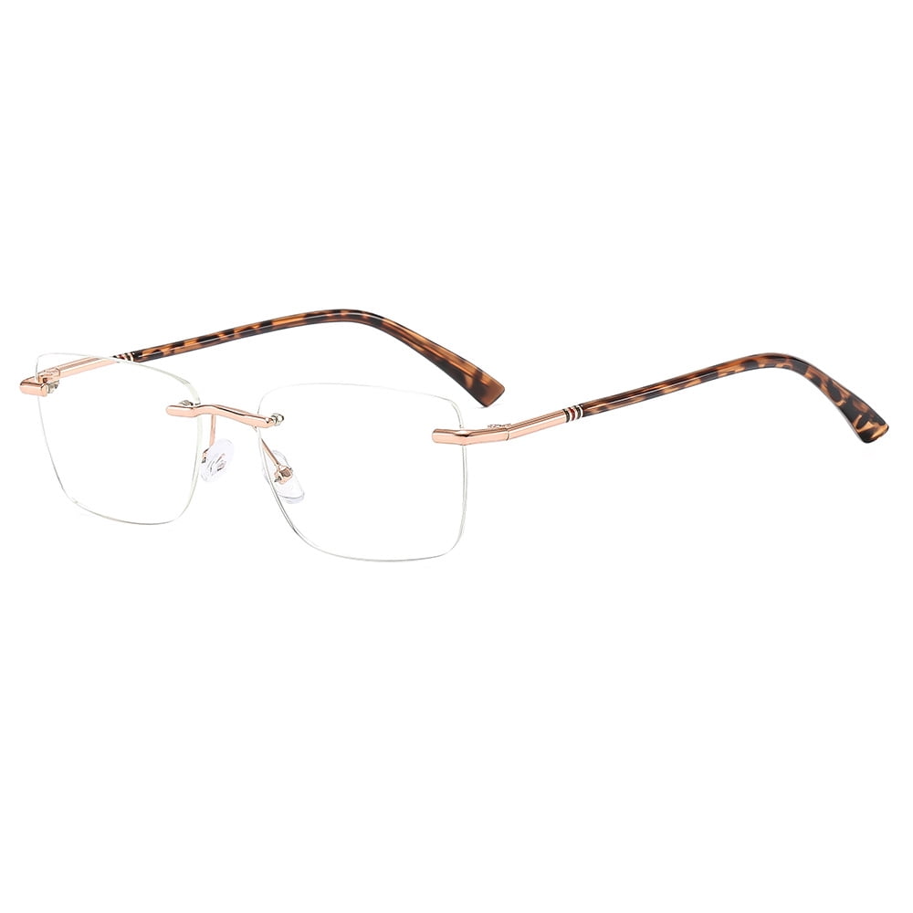 4 Pairs of Women Rimless Rectangular Reading Glasses, Men Frameless Metal Blue Light Blocking Readers