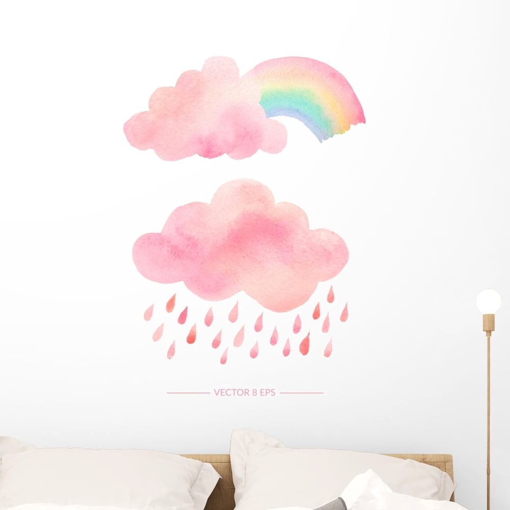 Watercolor Rainbow Rain Clouds Wall Decal Sticker Set Wallmonkeys Peel ...