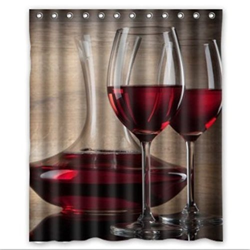 HelloDecor Drink Red Wine Glas Shower Curtain Polyester Fabric Bathroom