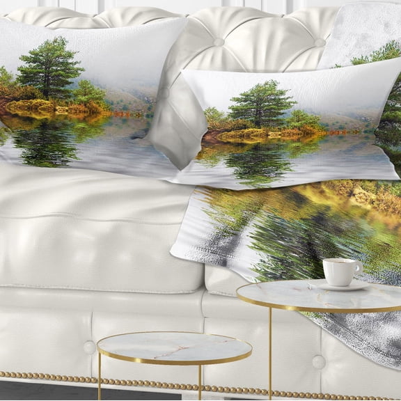 Designart Pine Tree with Reflection - Landscape Photography Throw Pillow - 12x20