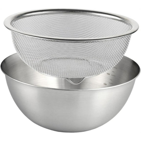 2 Pieces Fruit Vegetable Washing Basket,Durable Washing Bowl,Rice Washing Bowl,Colander Food Strainers Set,Stainless Steel Colander with Mixing Bowl