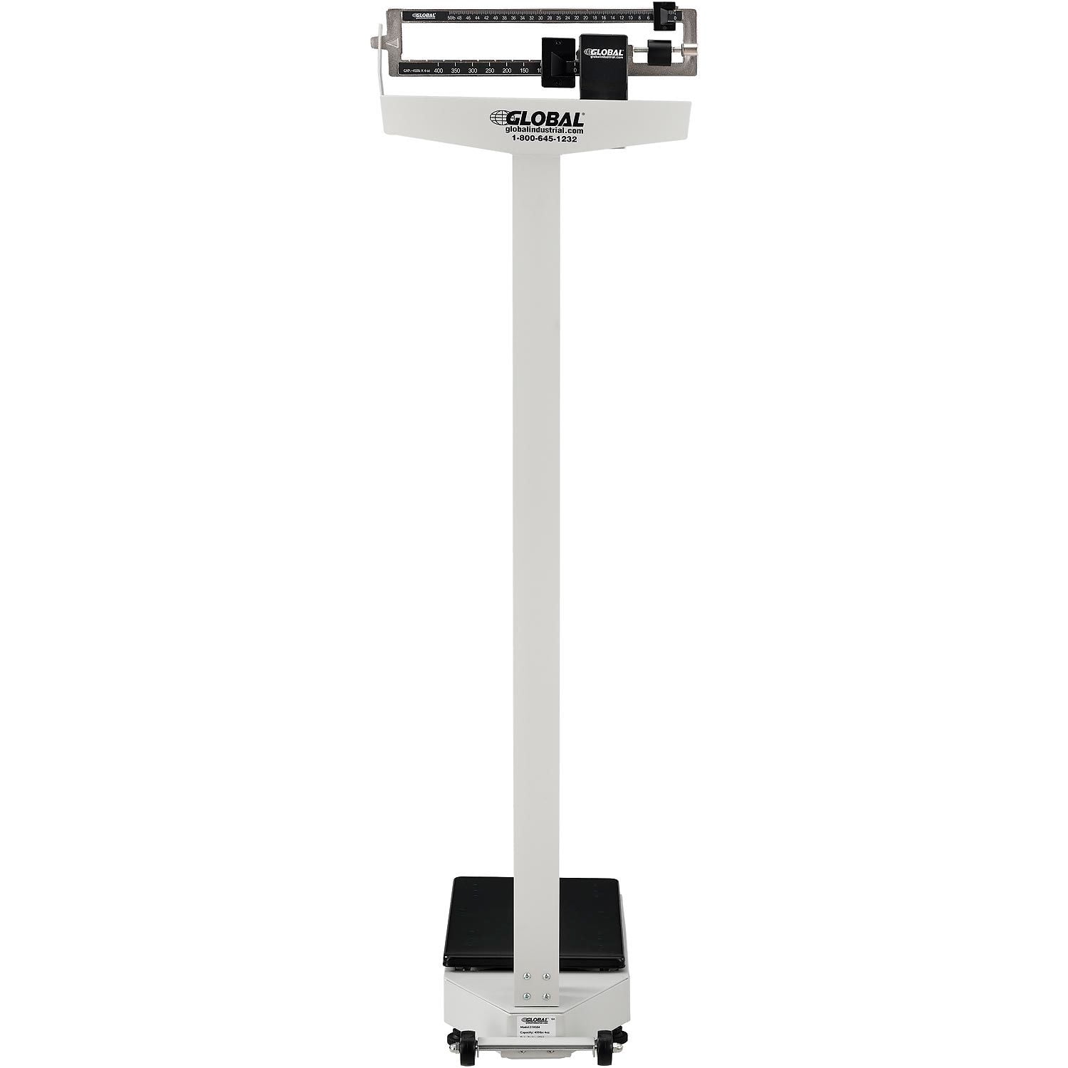 Physician Beam Scale with Height Rod, 450 Lbs Capacity, 10-7/8"L x 20-7/8"W x 58-7/16"H