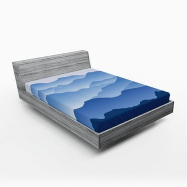 Ambesonne Scenery Fitted Sheet, Nature Theme Silhouette, Full Size, Blue