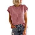 thumbnail image 4 of Womens Summer Cap Sleeve Tops Casual Crew Neck Loose Fit Knit Lightweight Sweater Pullover Top, 4 of 5