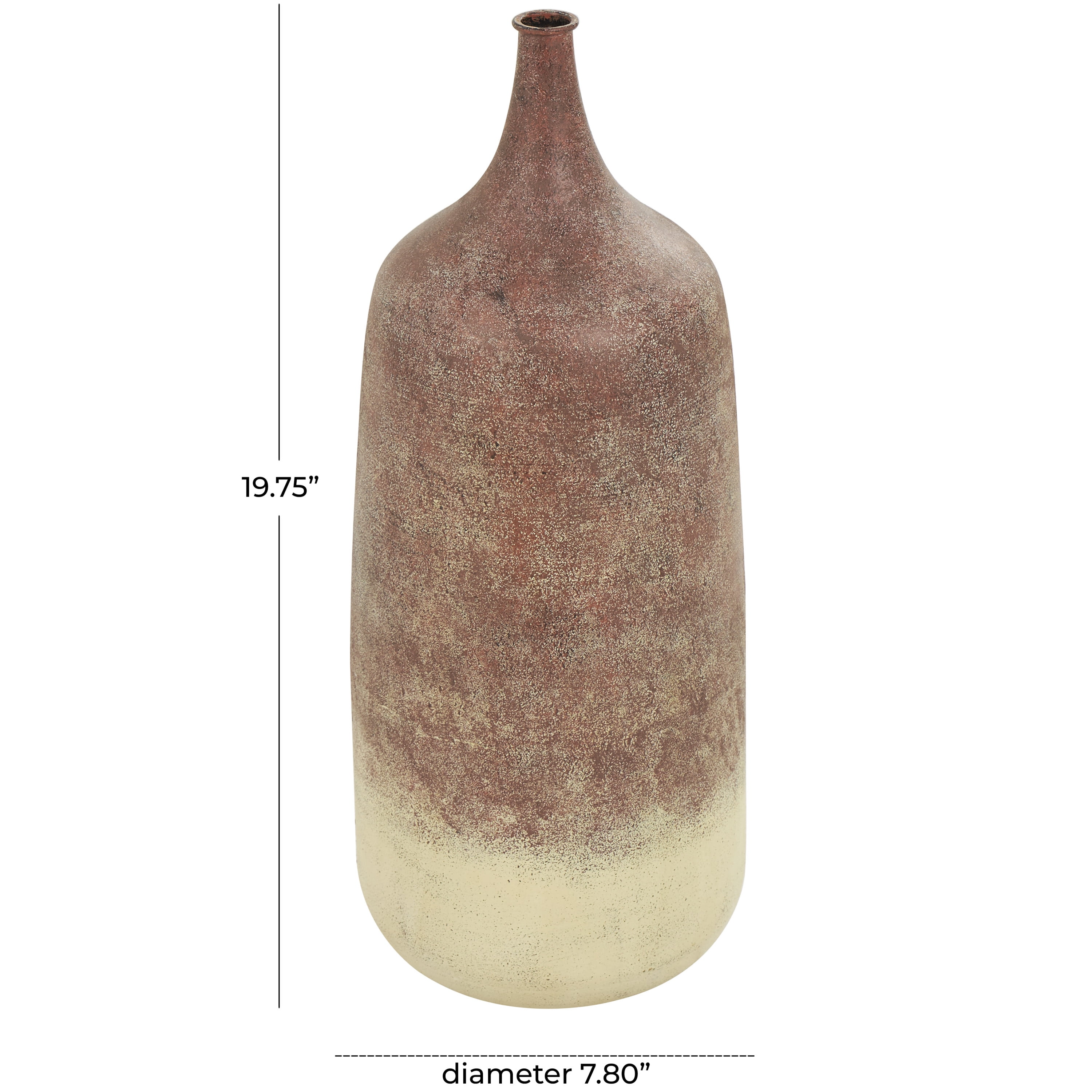 DecMode 20" Distressed Textured Ombre Copper Metal Vase with Cream Accent