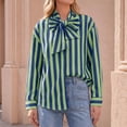 thumbnail image 5 of Womens Striped Button Down Shirts Bow Tie Neck Long Sleeve Tops, M, 5 of 6
