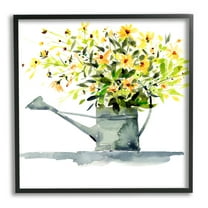 Stupell Industries Daisies in Watering Can Botanical & Floral Painting Black Framed Art Print Wall Art, 12 x 12