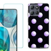 For Motorola Moto G 5G 2025 Phone Case Cover with Tempered Glass Screen Protector, by OneToughShield - Polka Dot / Purple