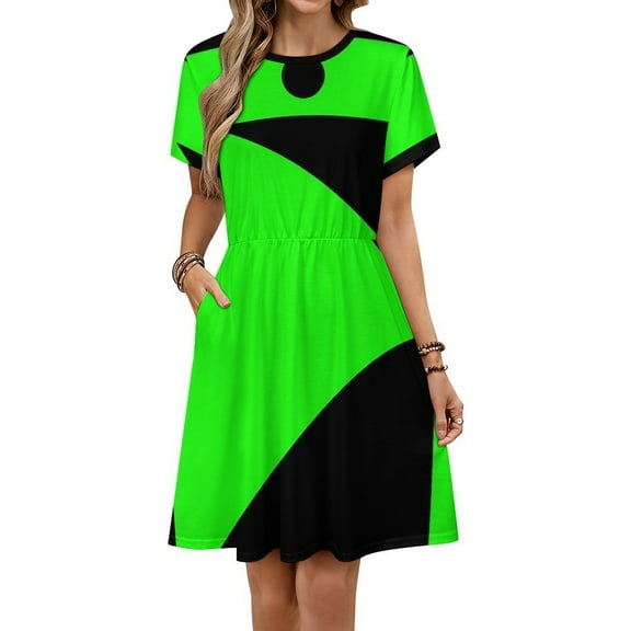 Shego Halloween Costume Dress Summer Street Style Dresses Female Short Sleeve Printed Sundress