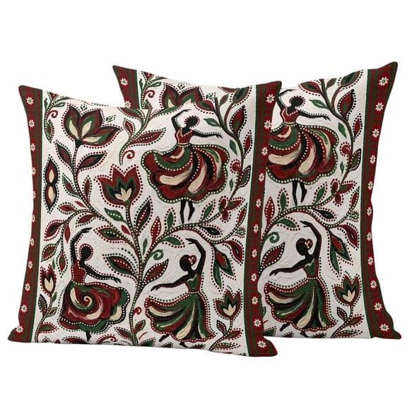 Abstract Flowers Outdoor Waterproof Pillow Covers, Modern Geometric Chic Red Green Striped Decorative Square Throw Pillowcase Sofa Cushion Sham for Patio/Couch/Chair, 18"x18" 2 Pack