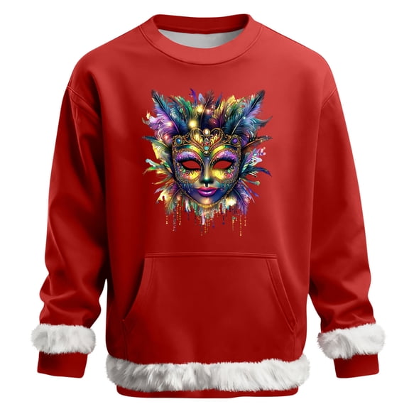 BRGZLK Men Mardi Gras Sweatshirt Fashion Loose Casual Round Neck Carnival Print Pullover Long Sleeve Sweatshirt Top Red A M