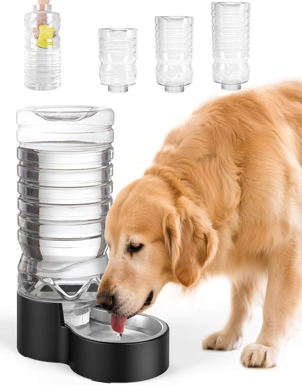 1.7 Gallon Automatic Dog Water Dispenser【Wide Mouth for Easy Hand-in Cleaning】【Removable Stainless Steel Bowl】, Gravity Refilling Large Capacity for Cats and Dogs, Multi-Pet Homes