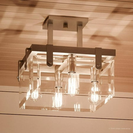

Urban Ambiance Luxury Mid-Century Modern Flush-Mount Ceiling Fixture Size: 14 H x 21 W with Luxe Style Elements Brushed Nickel Finish and Clear Shade UHP2449