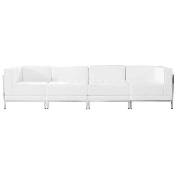Flash Furniture 4 Piece Leather Reception Sofa Set in White