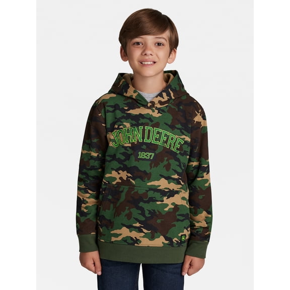 John Deere Boys Camo Graphic Fleece Long Sleeve Hoodie, Sizes 4-18