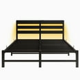 thumbnail image 6 of Tcbosik Queen Size Bed Frame with Wooden Headboard, Metal Platform Bed with Charging Station & LED Lights, Noise-Free, No Box Spring Needed, Black, 6 of 9