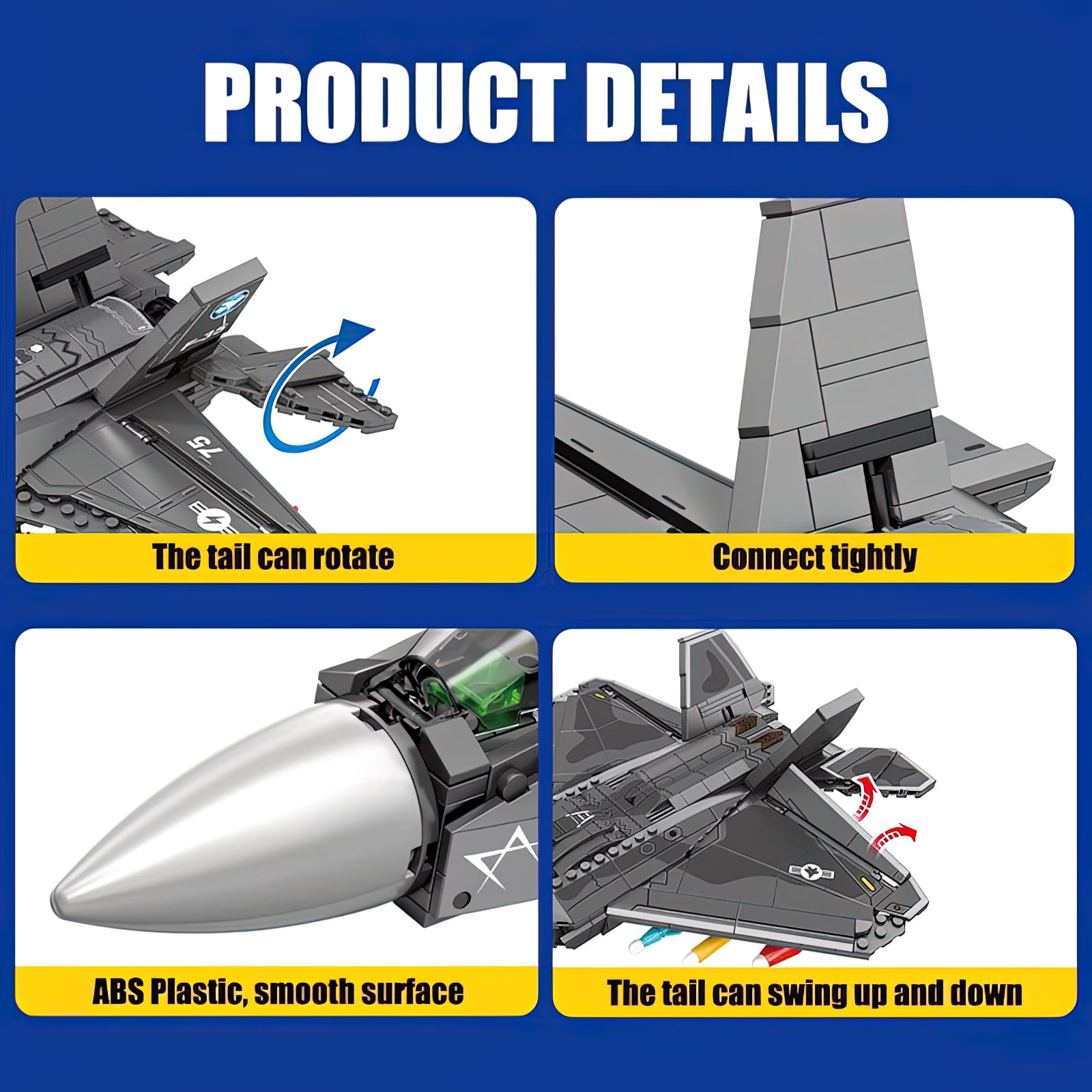 HI-Reeke Aircraft Model Building Block Set F-35 Lightning II Military Fighter Jet Building Kit Gray