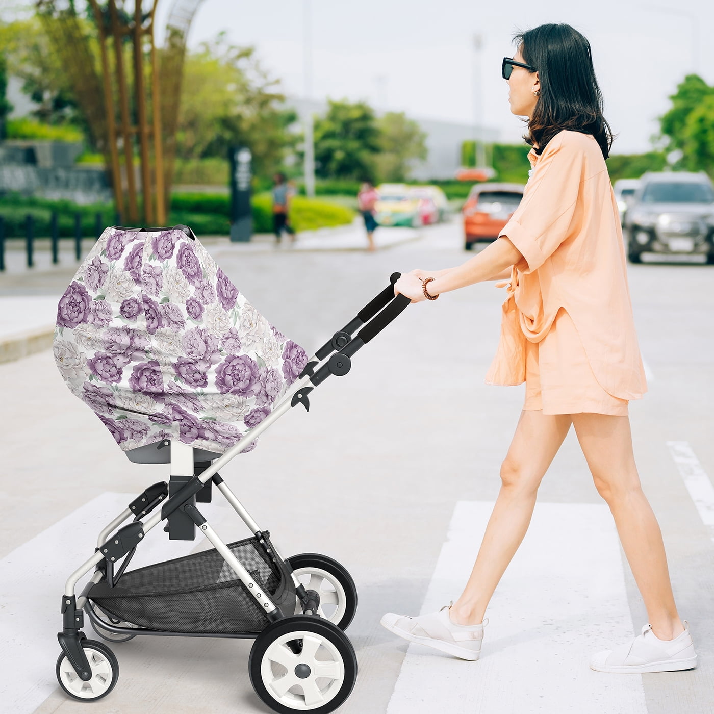 Sweet Jojo Designs Peony Floral Garden Lavender Purple and Ivory Girl Multi Use Baby Car Seat and Nursing Cover