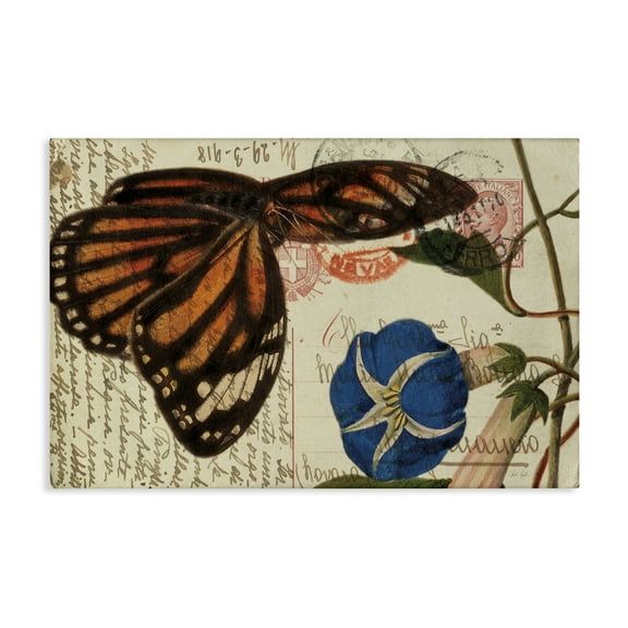 Stupell Industries Vintage Postcard & Fauna Insects Painting Wrapped Canvas Art Print Wall Art, 24 x 16