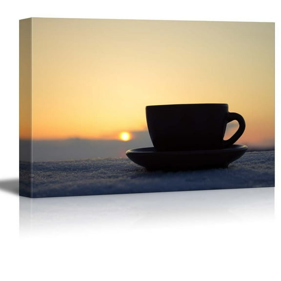 Canvas Prints Wall Art - Romantic Winter Evening with a Cup of Coffee/Tea in Rays of Sunset | Modern Wall Decor/Home Decoration Stretched Gallery Canvas Wrap Giclee Print & Ready to Hang - 16&quo