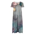 thumbnail image 4 of Viikei Women's Floral Print Tiered Short Sleeve Dress,Women's Flower Printing Casual Short Sleeve Crewneck Dress Casual Flowy Tiered Maxi Beach Dress Army Green S, 4 of 6