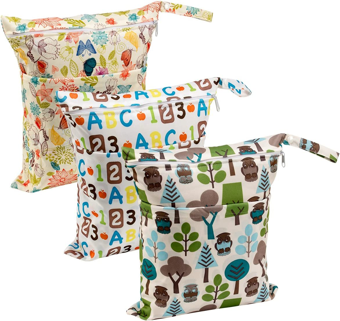 Aceblex 3 Pack Wet Dry Cloth Diaper Bags Baby Waterproof Washable