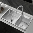 thumbnail image 4 of 32 Inch Double Bowl Kitchen Sink, Drop In Stainless Steel Sink, Undermount Dual Basin Workstation Sink, Rustproof & Noise Reduction Kitchen Sink Brushed Silver, 4 of 9